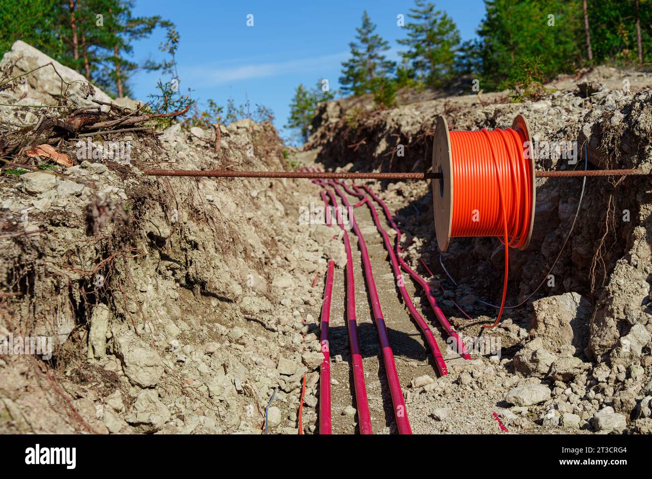 Laying HighVoltage Cables Underground Through the Forest to Connect