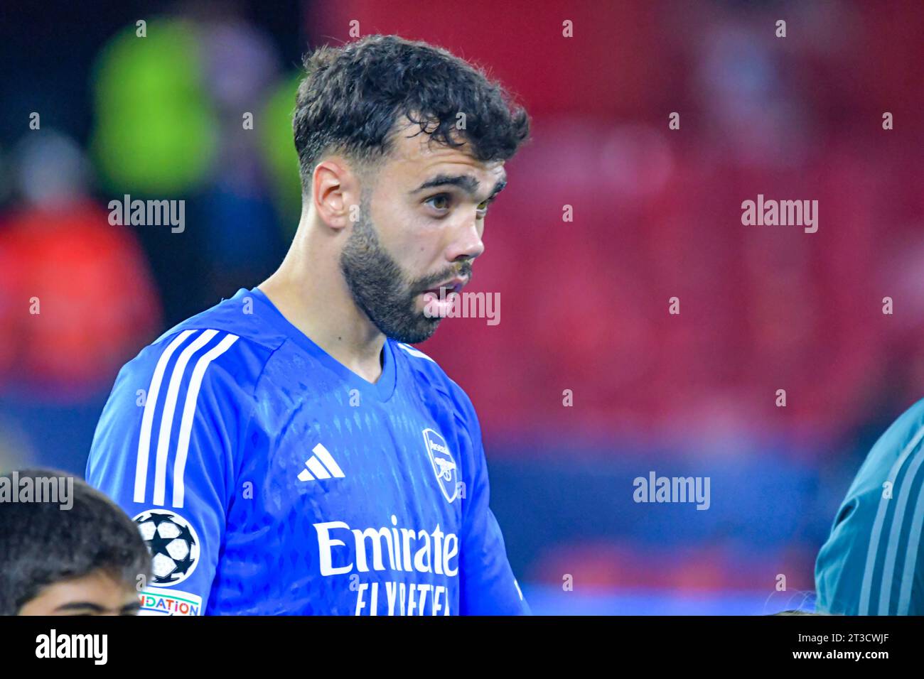 David Raya before the UEFA Champions League match Sevilla vs Arsenal at Ramon Sanchez-Pizjuan Stadium, Saville, Spain, 24th October 2023  (Photo by Samuel Carreño/News Images) Stock Photo