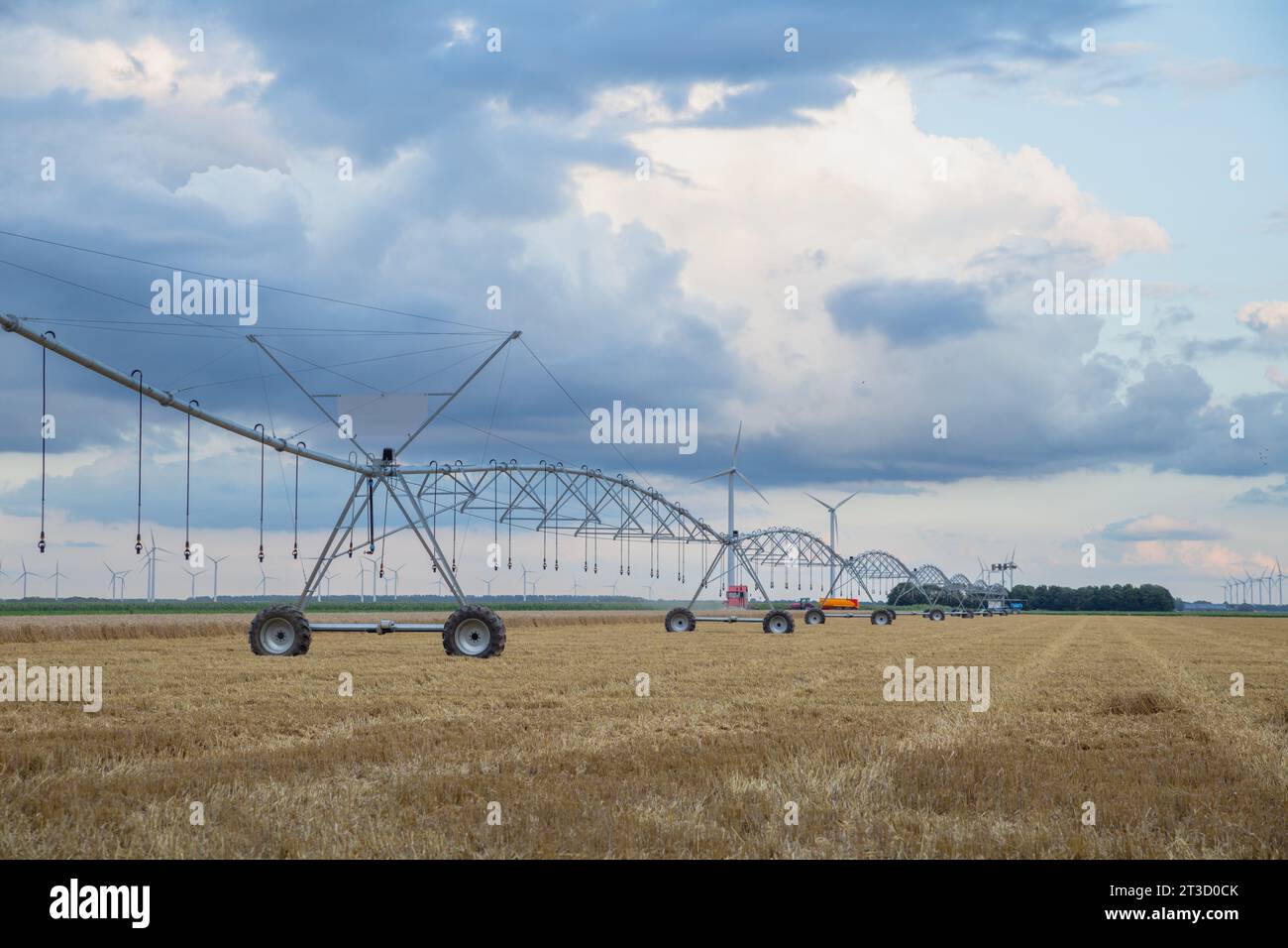 irrigation system in the farmland in Netherlands Stock Photo