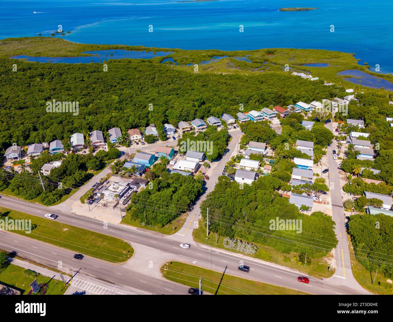Aerial photo residential neighborhoods in the Florida Keys Stock Photo