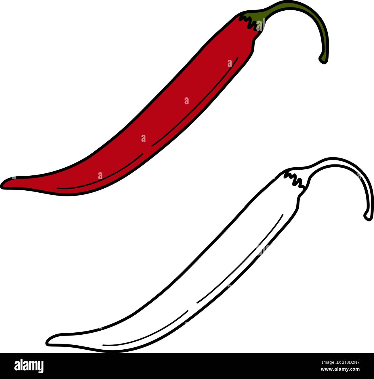Vector Set Of 2 Chili Pepper Image Hand Drawn Outline And Color Drawing vector-set-of-2-chili-pepper-image-hand-drawn-outline-and-color-drawing