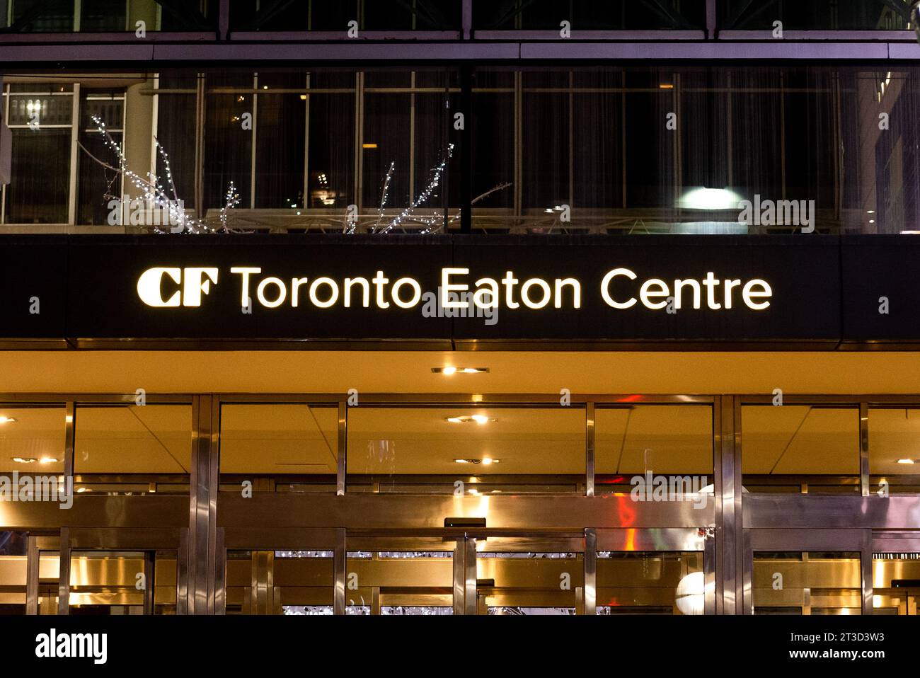 Toronto, ON, Canada – January 2, 2023: View at the CF Toronto Eaton Centre shopping mall sign Stock Photo