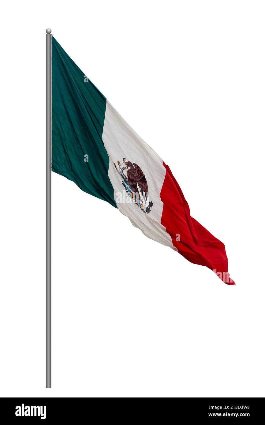 Flag of Mexico on a pole with a white background Stock Photo