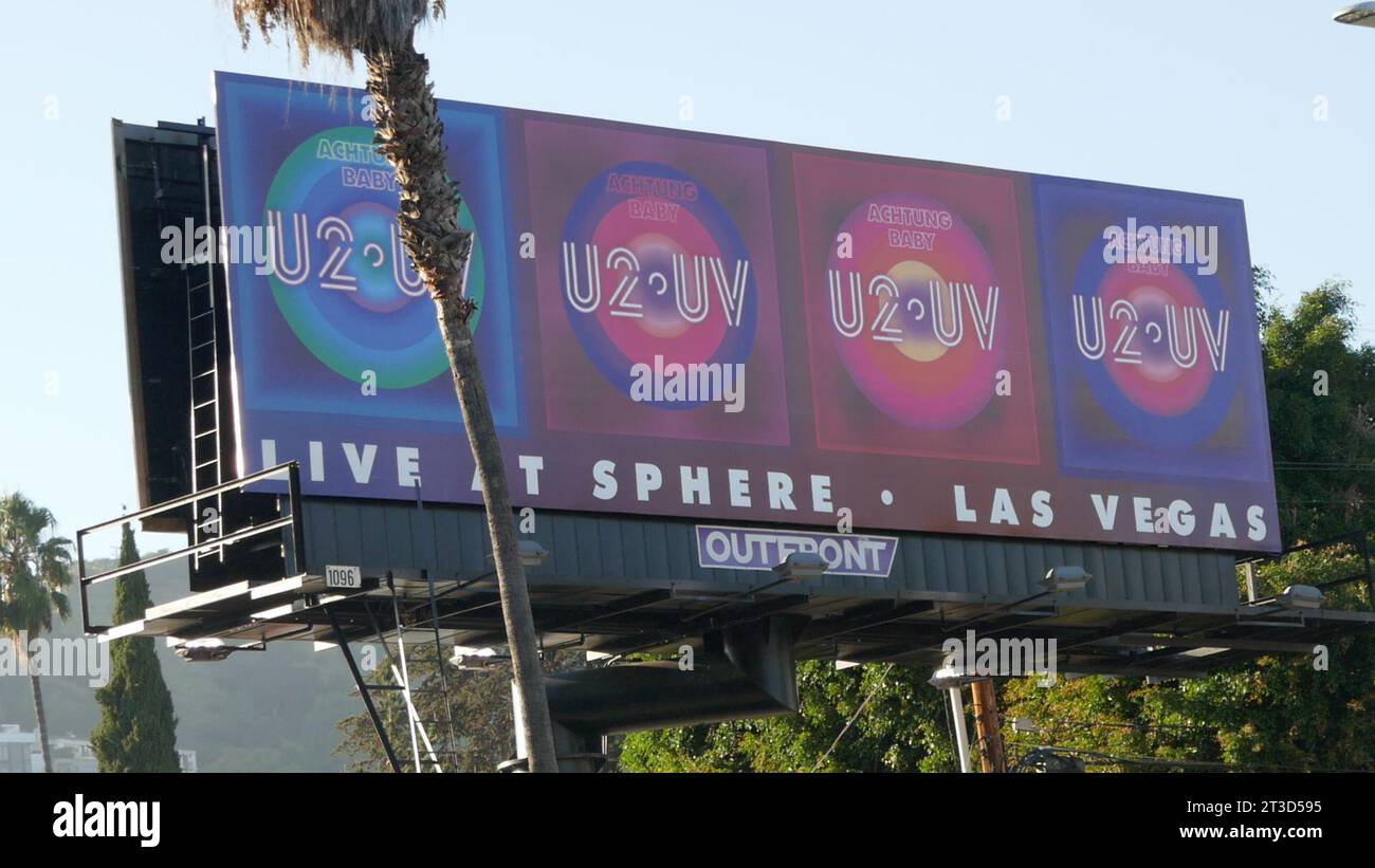 Los Angeles, California, USA 17th October 2023 U2 Sphere Concerts Vegas Billboard on October 17, 2023 in Los Angeles, California, USA. Photo by Barry King/Alamy Stock Photo Stock Photo