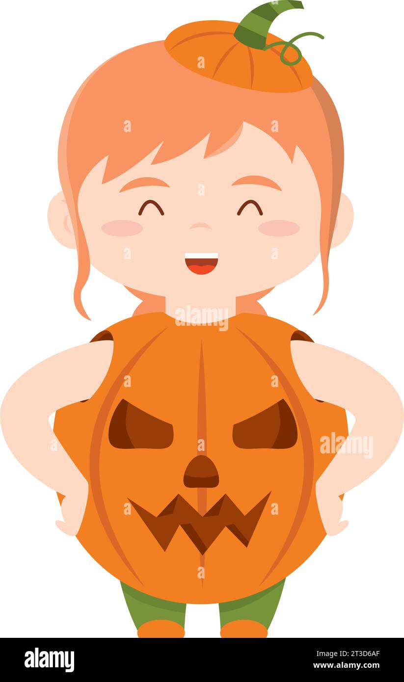 Cute kawaii pumpkin costume Halloween season Vector Stock Vector Image ...