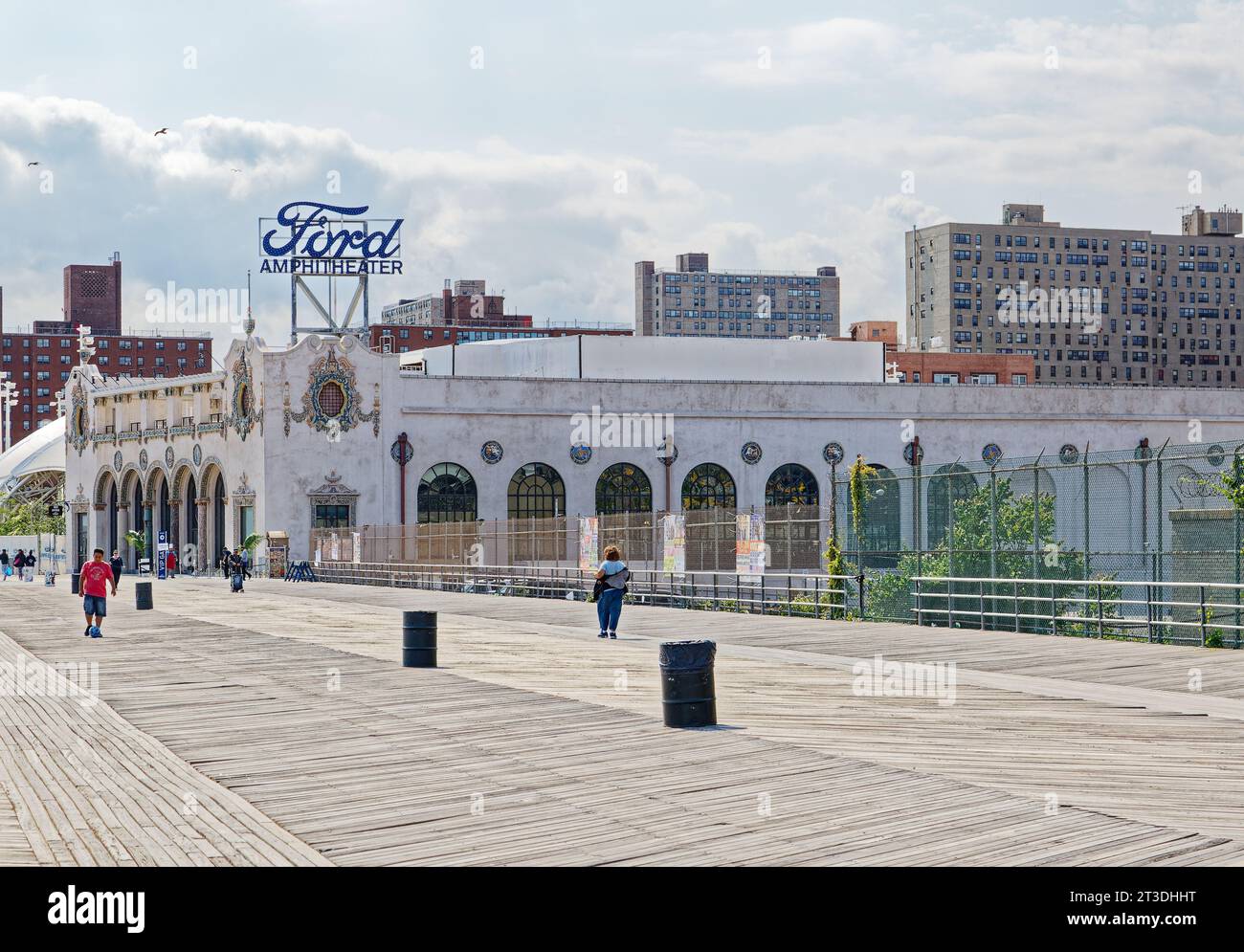 Colorful polychrome terra cotta adorns the Child’s Restaurant Building of 1923, a NYC landmark restored and renamed Ford Amphitheater. Stock Photo