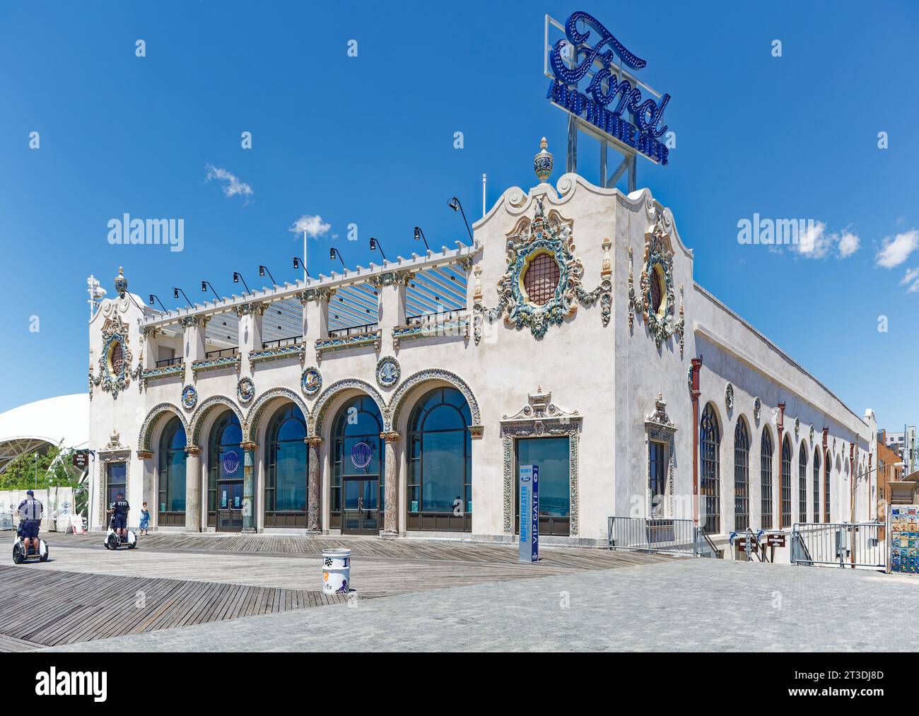 Colorful polychrome terra cotta adorns the Child’s Restaurant Building of 1923, a NYC landmark restored and renamed Ford Amphitheater. Stock Photo