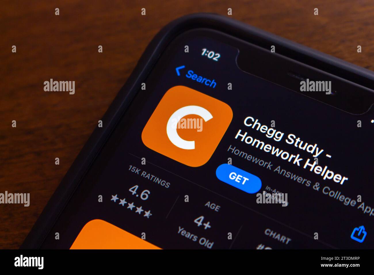 Vancouver, CANADA - Sep 18 2023 : Chegg app seen in App Store in iPhone. Chegg, Inc., is US education technology company that provides homework help Stock Photo