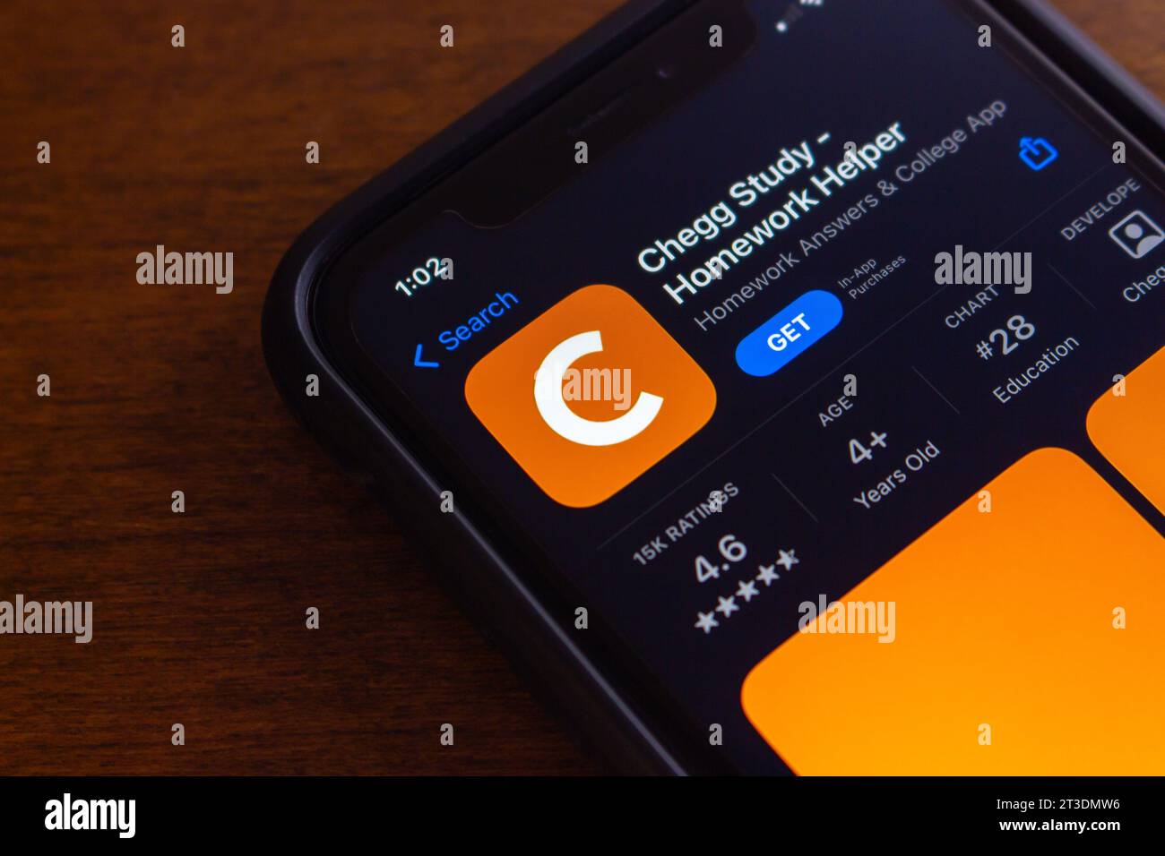 Vancouver, CANADA - Sep 18 2023 : Chegg app seen in App Store in iPhone. Chegg, Inc., is US education technology company that provides homework help Stock Photo