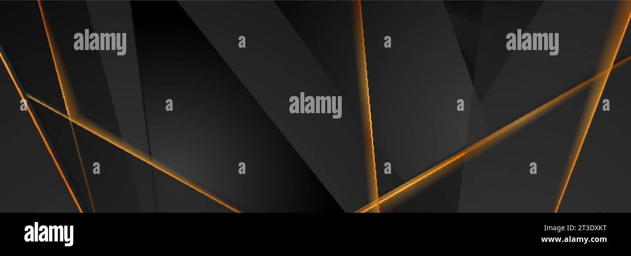 Black tech geometric polygonal background with golden shiny lines. Abstract vector banner Stock Vector
