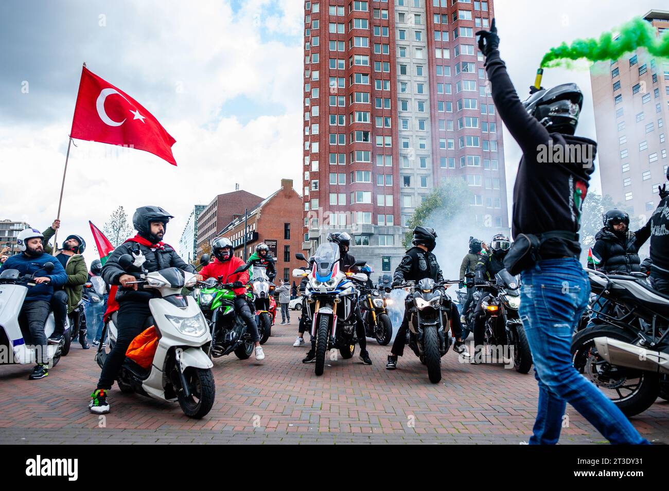 October 22nd, Rotterdam. Palestinians and their supporters keep protesting to condemn the government of Israel and express solidarity with the Palestinian people. Around 5,000 protesters gathered in grief, fury, and solidarity because of the recent escalation of the Israeli-Palestinian conflict and the disturbing events in Gaza. Stock Photo