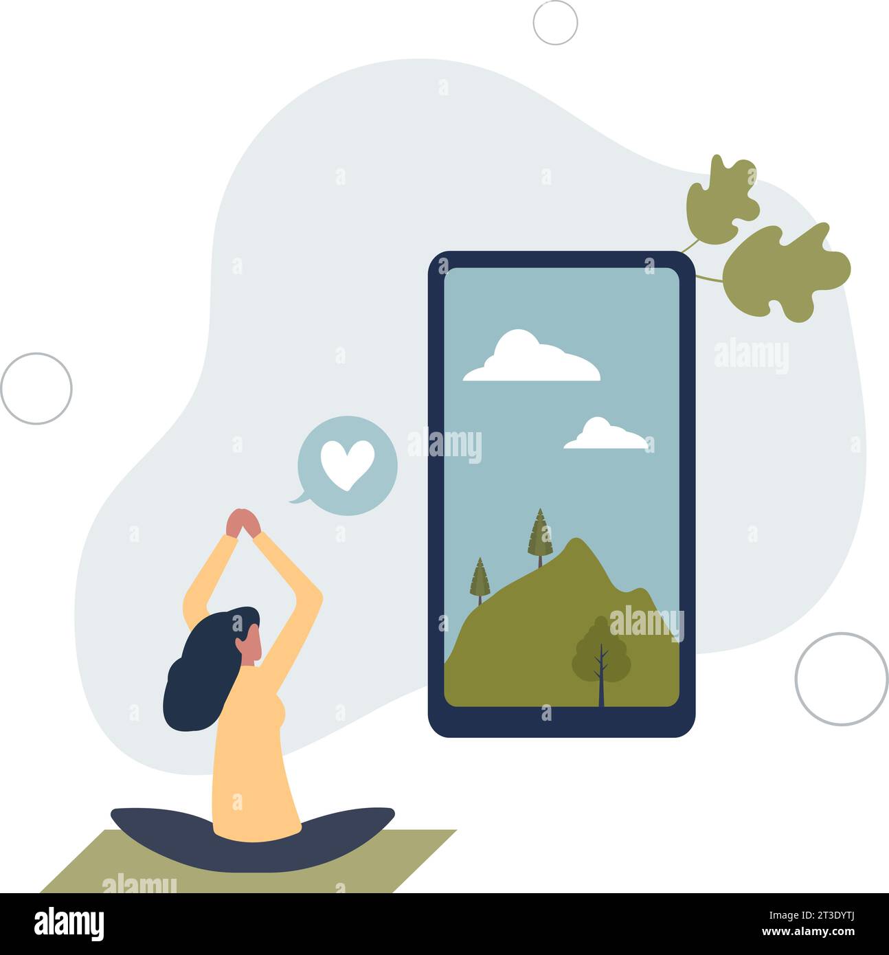 Mental wellness apps and meditation software for phone.Yoga treatment for anxiety, mind relaxation and emotional problem solving. Stock Vector