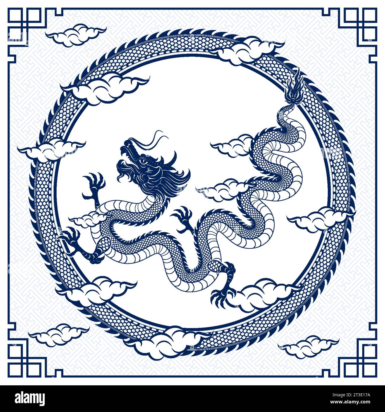 Traditional blue Chinese Dragon for tattoo design ,Chinese new year and all festivals (translate : Chinese Dragon) Stock Vector