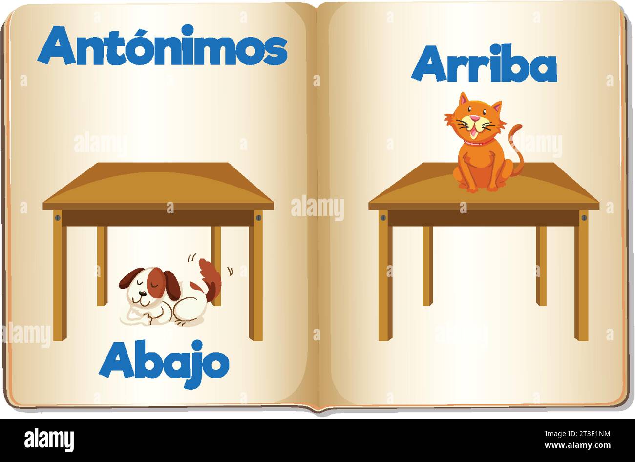 Illustrated card in Spanish depicting antonyms 'arriba' and 'abajo' for educational purposes