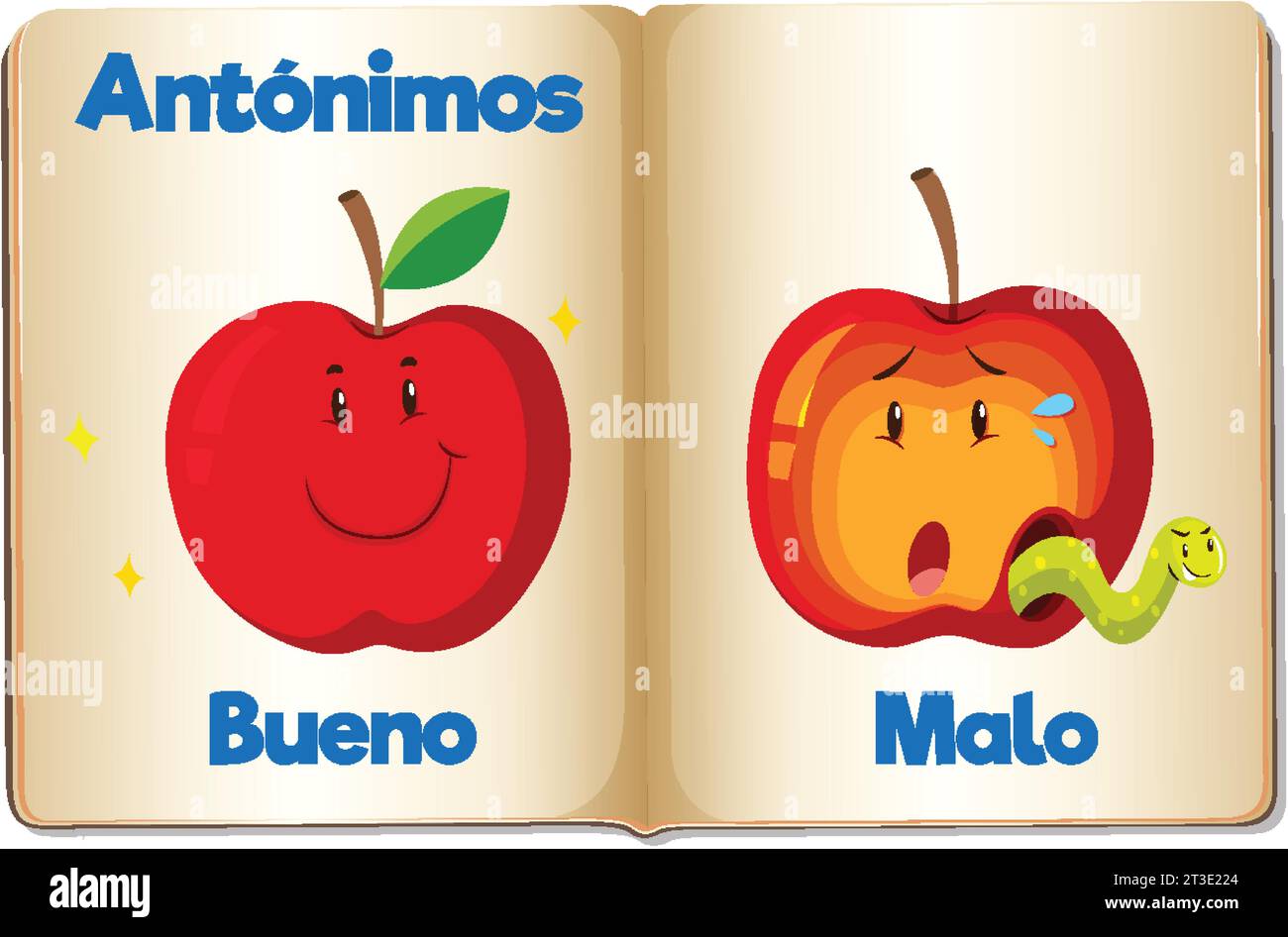 Cartoon illustration of Bueno and Malo, meaning good and bad Stock