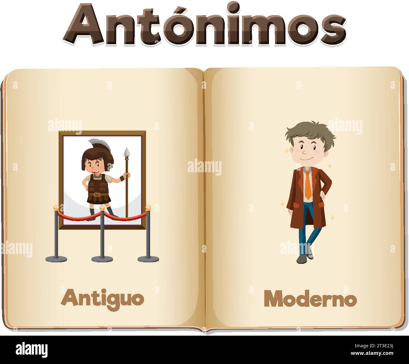 Illustration of Antiguo and Moderno, the Spanish words for Ancient and