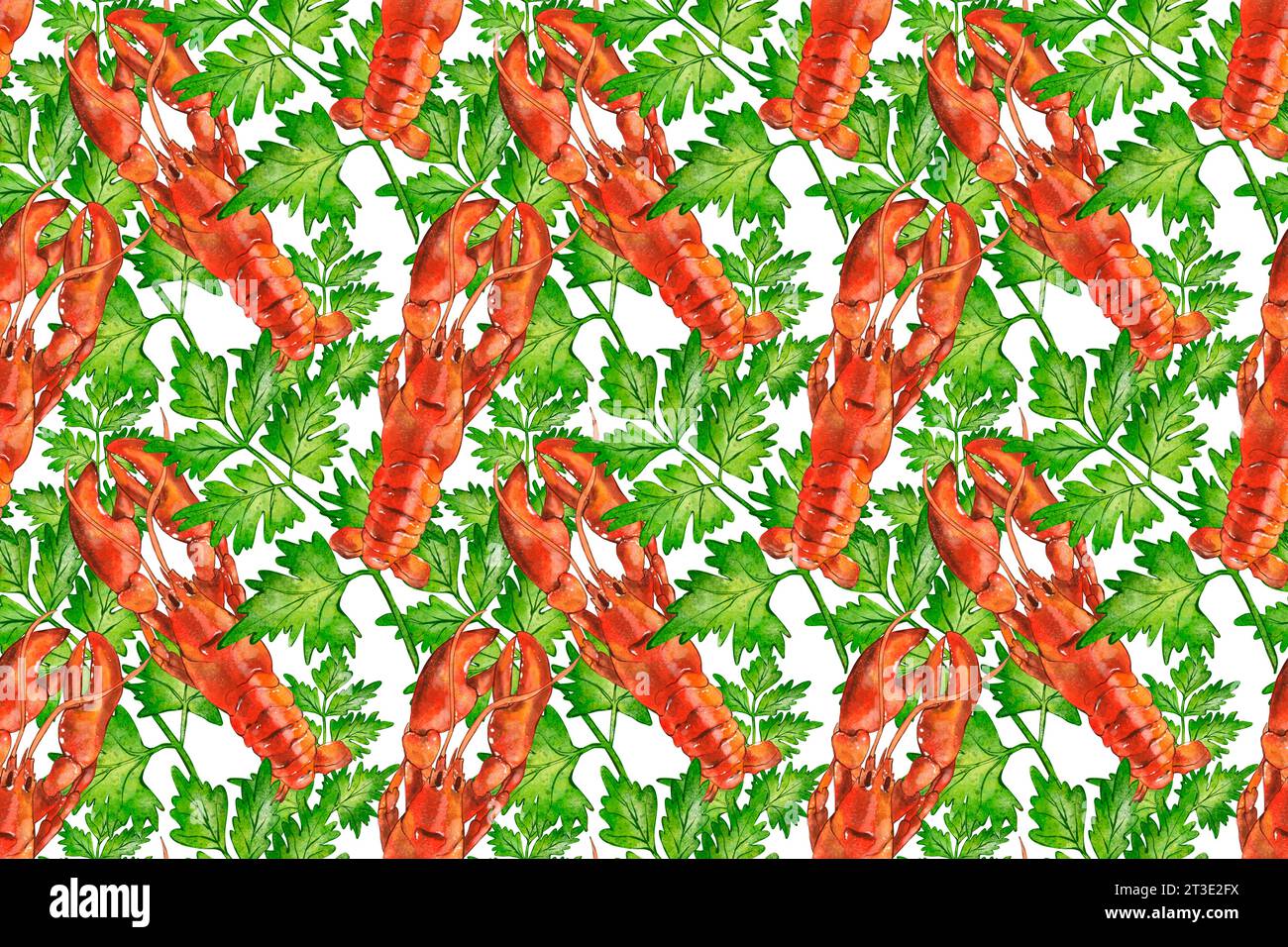 Seamless seafood pattern with lobster. Food background in sketch style ...