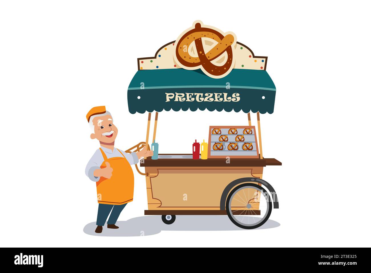 A vector illustration of Pretzels Food Stand Vendor Stock Vector Image
