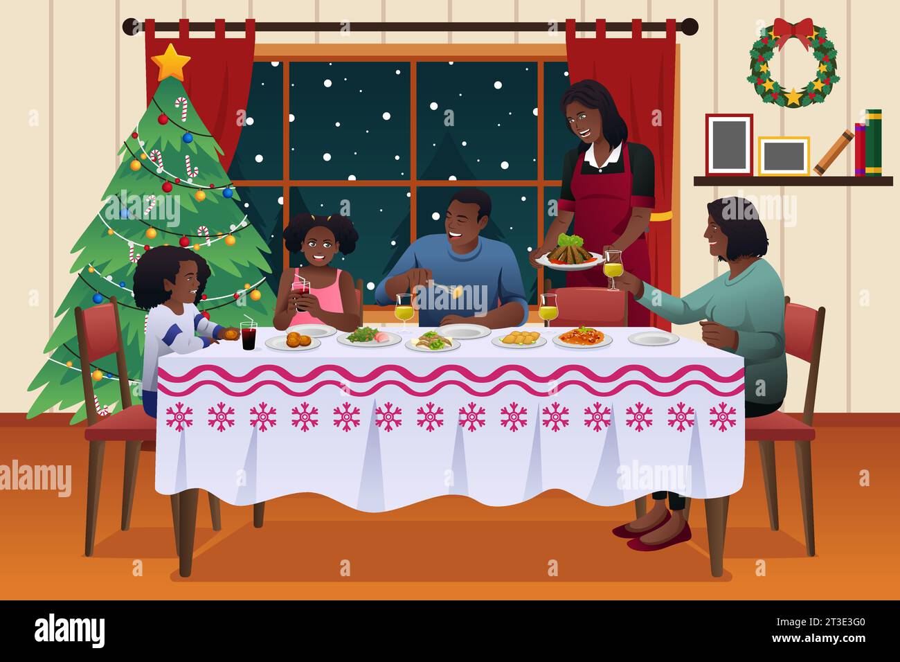 A vector illustration of African American Family Having Christmas