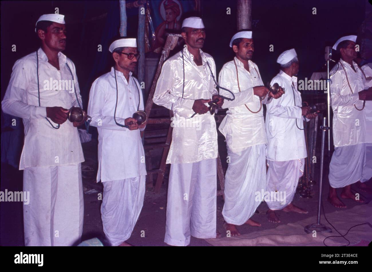 Kirtan, Bhajan, Religious Song Singing by Devotes in Maharashtra, India. Stock Photo