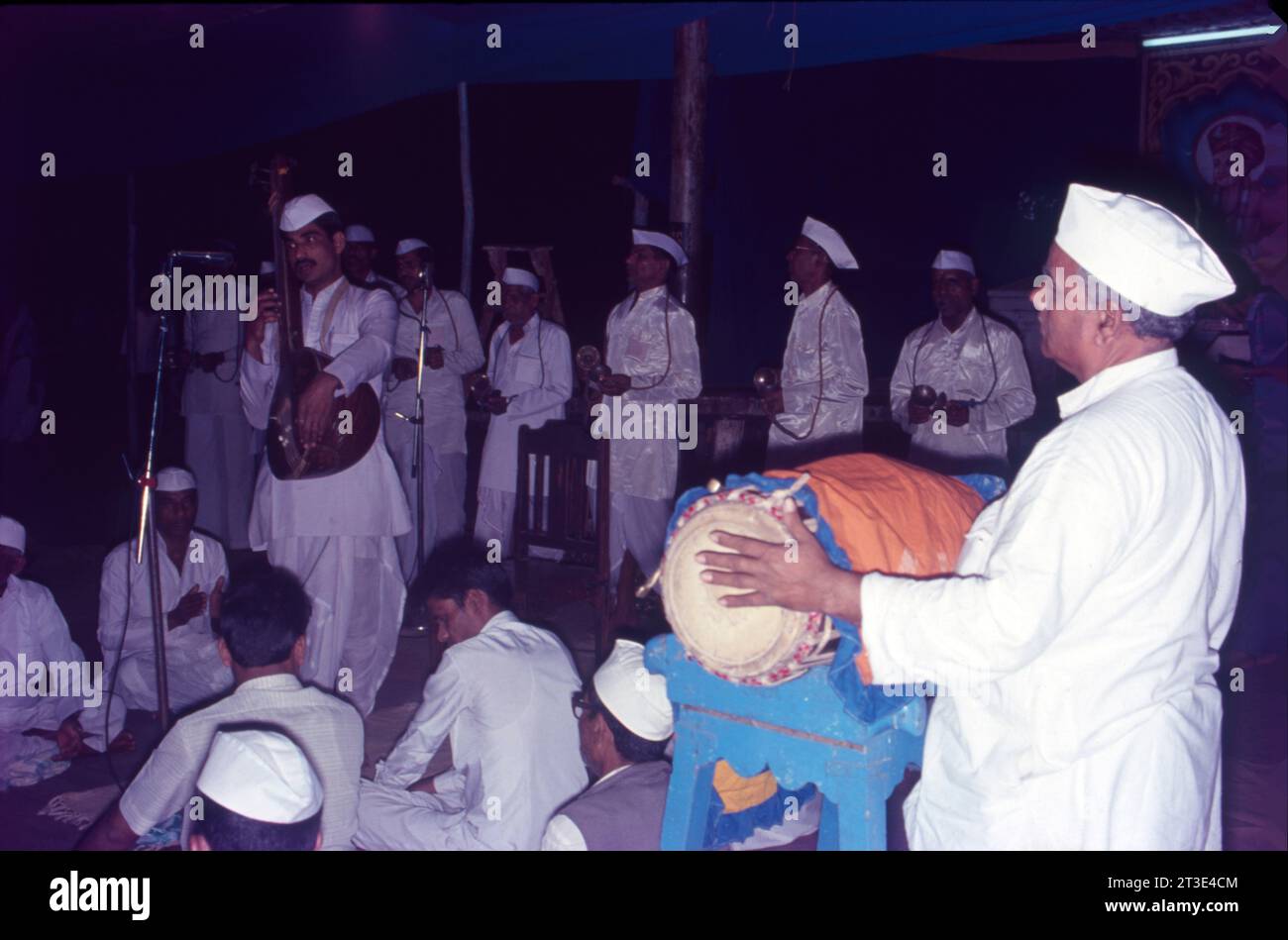 Kirtan, Bhajan, Religious Song Singing by Devotes in Maharashtra, India. Stock Photo