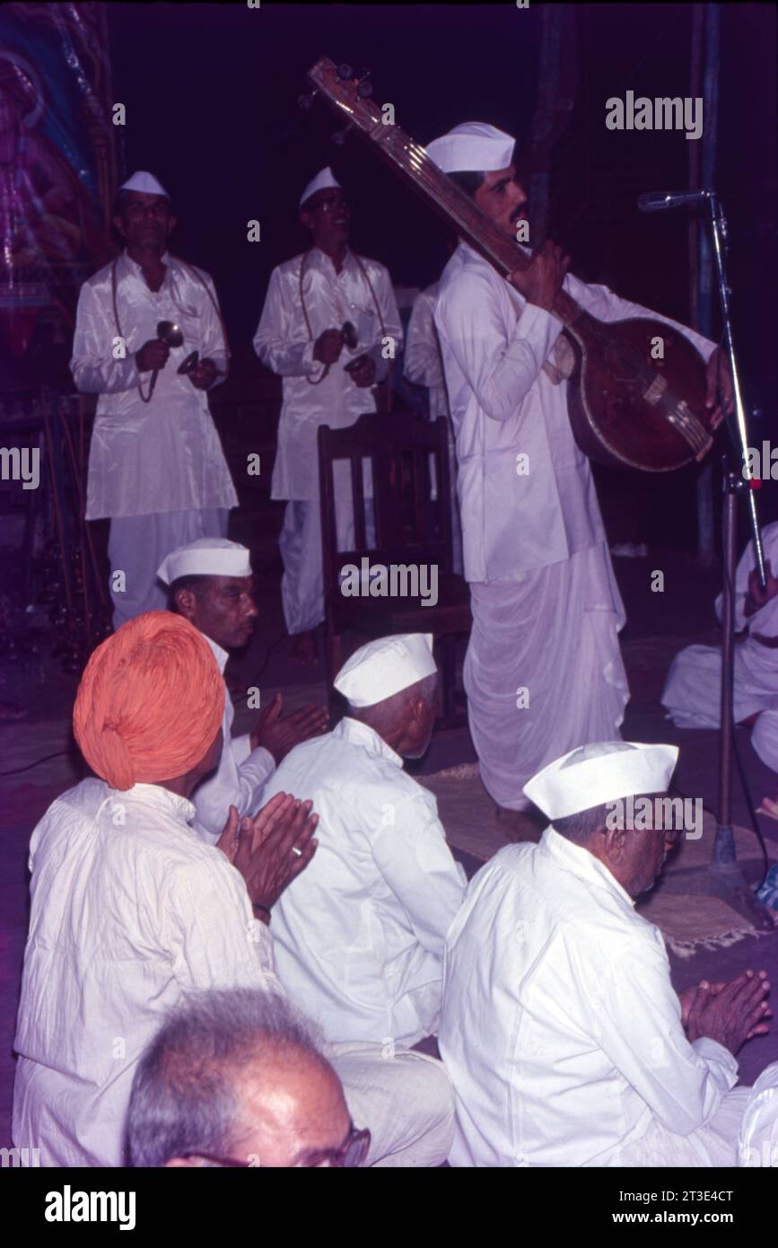 Kirtan, Bhajan, Religious Song Singing by Devotes in Maharashtra, India. Stock Photo