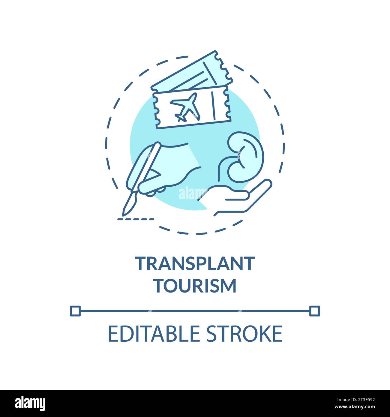 2D thin line blue icon transplant tourism concept Stock Vector