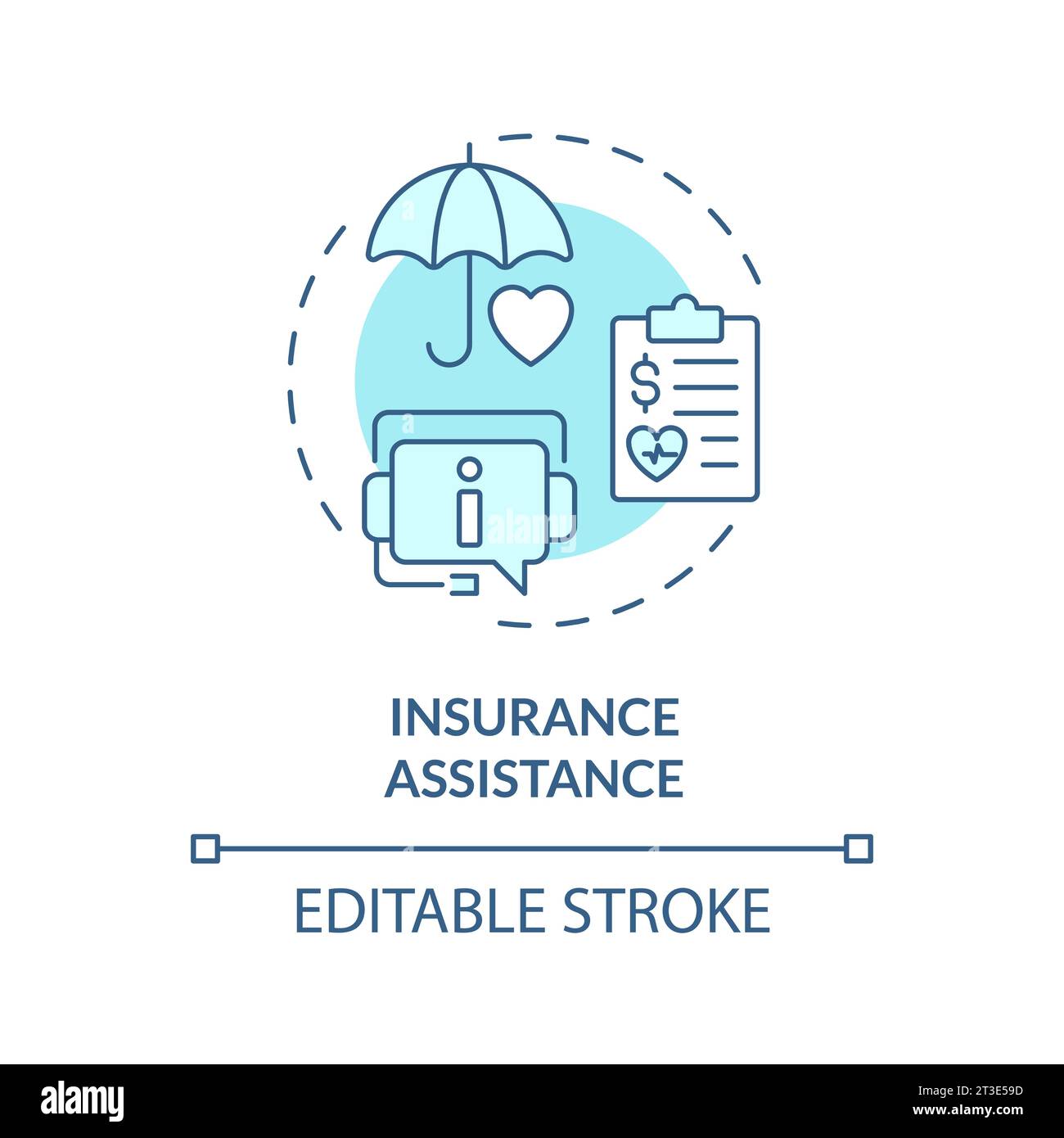 2D thin line blue icon insurance assistance concept Stock Vector