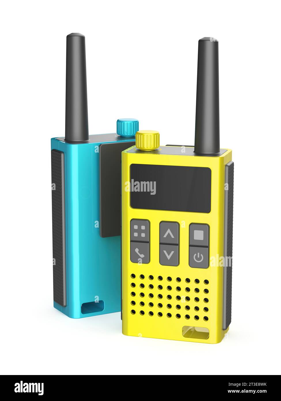 Set of two modern handheld transceivers on white background Stock Photo