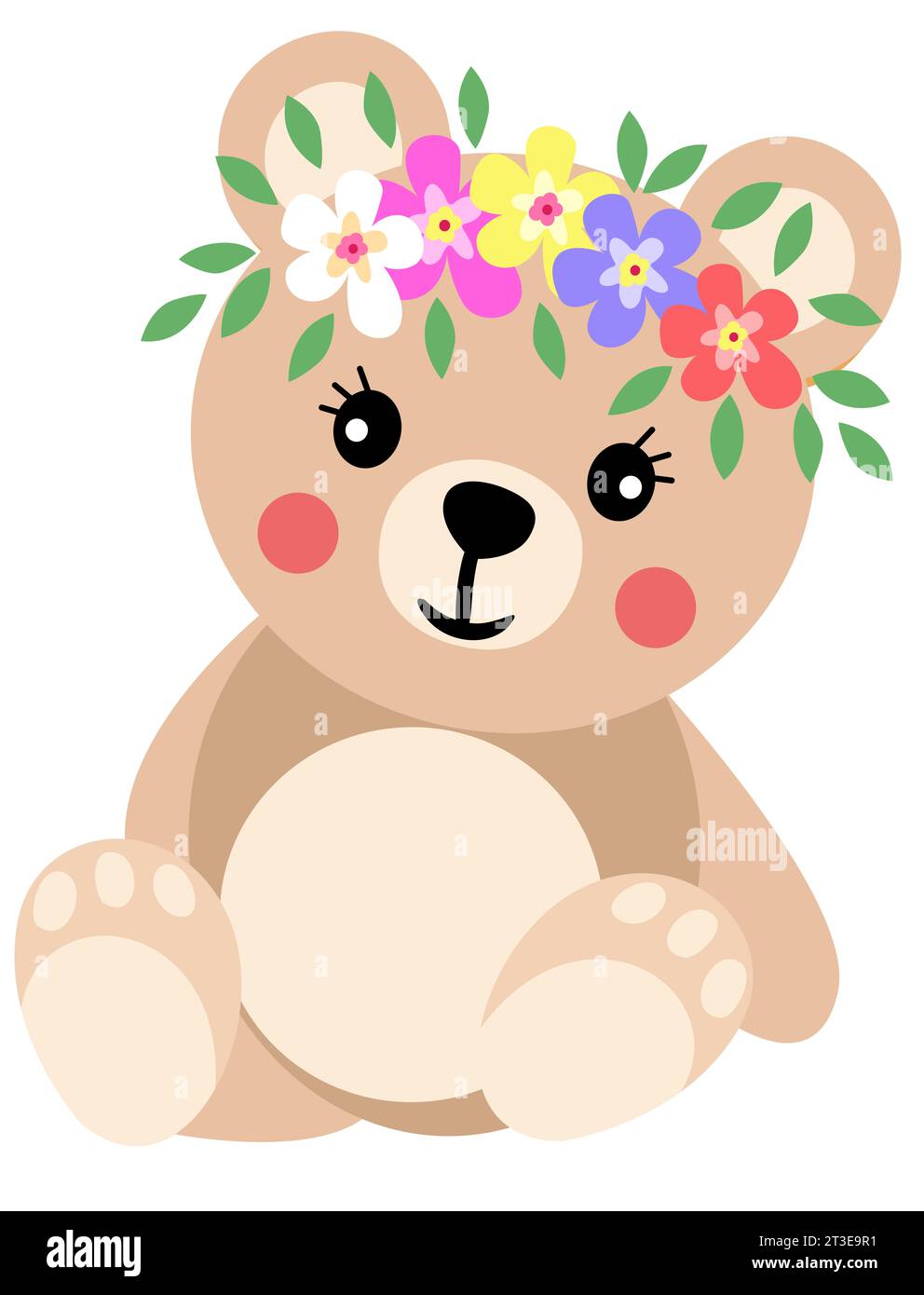 Adorable teddy bear with wreath floral on head Stock Photo - Alamy