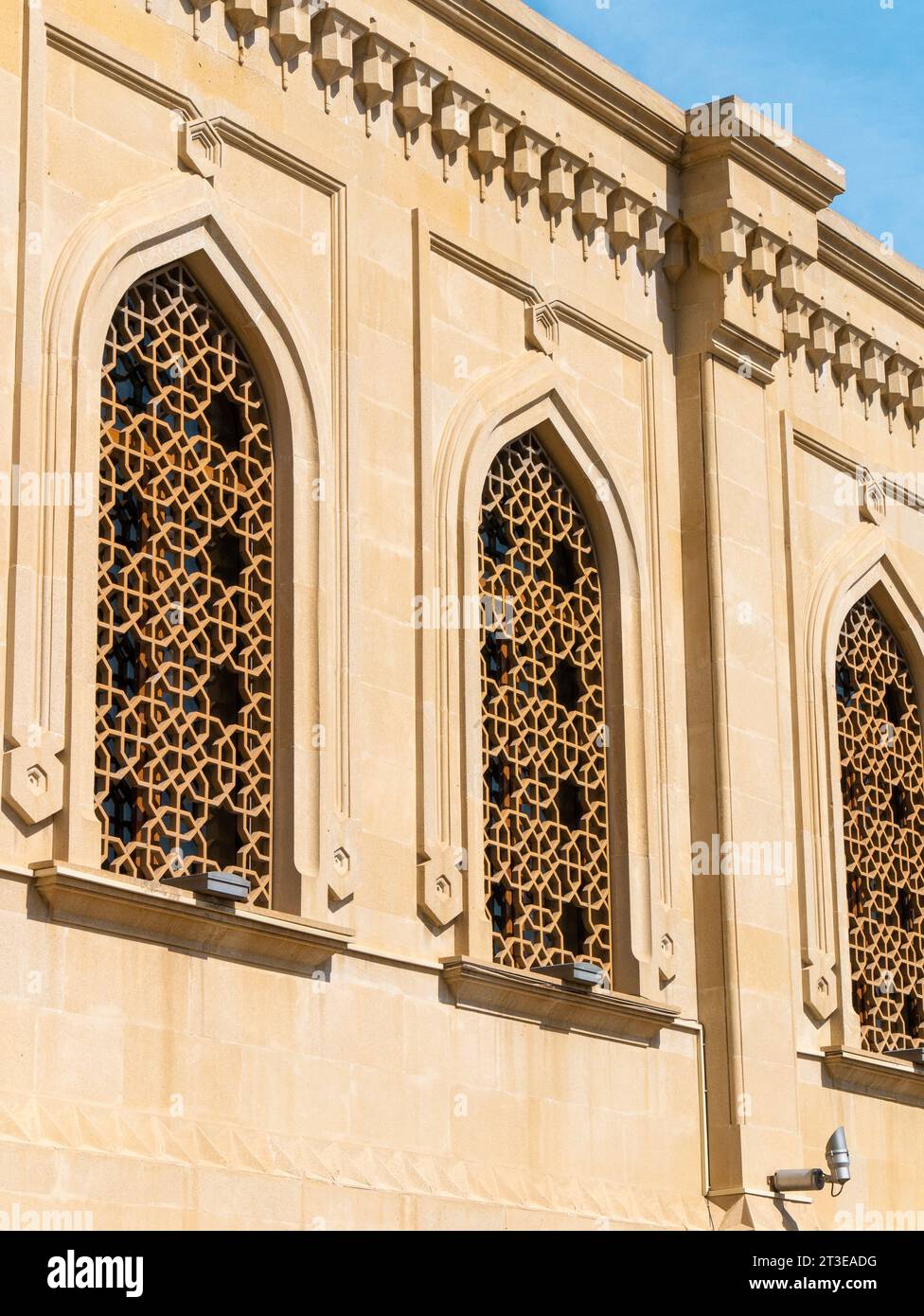 Arabesque Arch Windows at Bibi-Heybat Mosque in Baku, Azerbaijan on a sunny afternoon Stock Photo