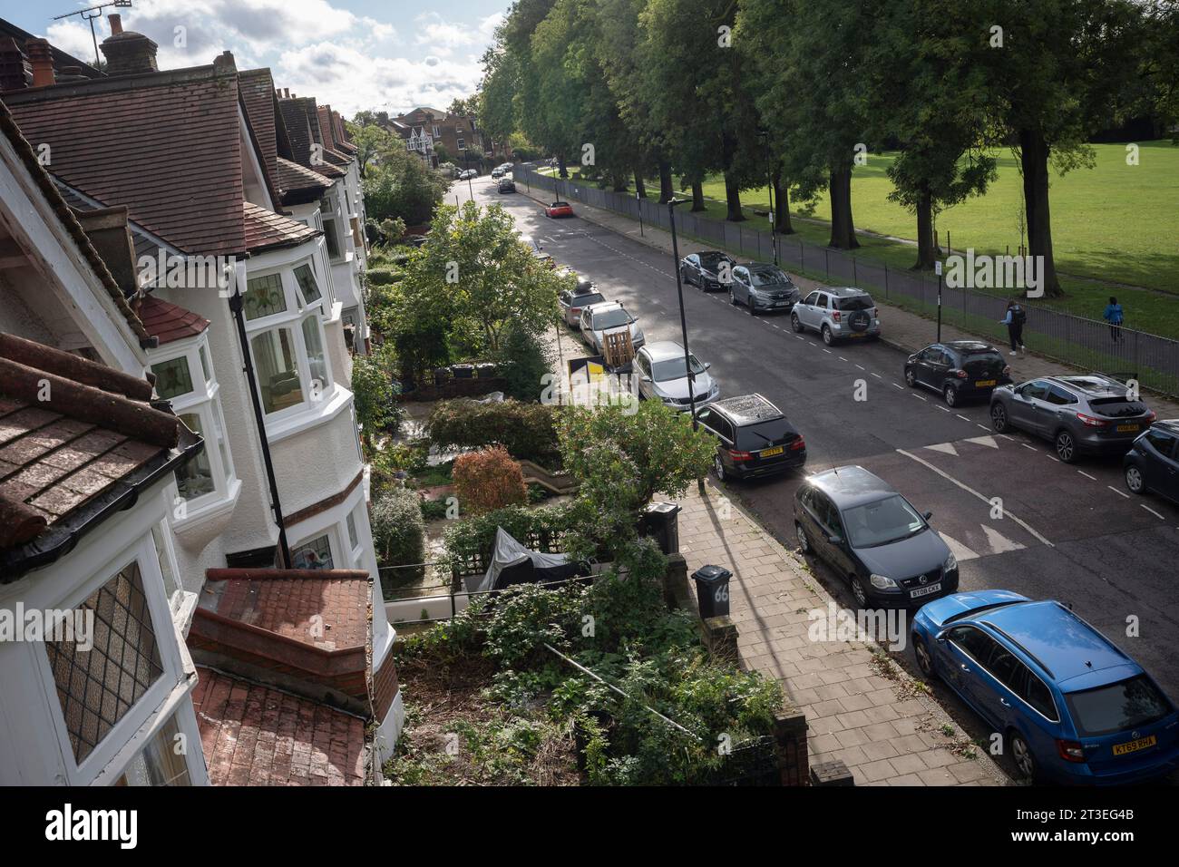 An aerial view of a residential street in Lambeth, south London, on 20th October 2023, in London, England. Stock Photo