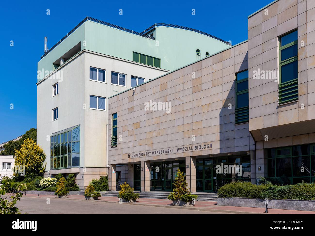 Warsaw, Poland - July 25, 2021: Biology Department building within Warsaw University academic campus at Pasteura and Zwirki i Wigury street in Mokotow Stock Photo