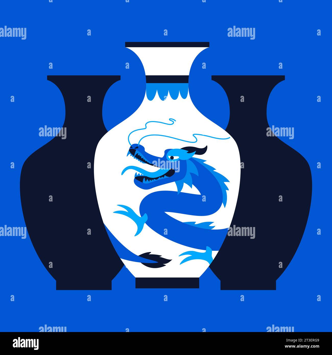 Porcelain Chinese vases - modern colored vector illustration Stock Vector