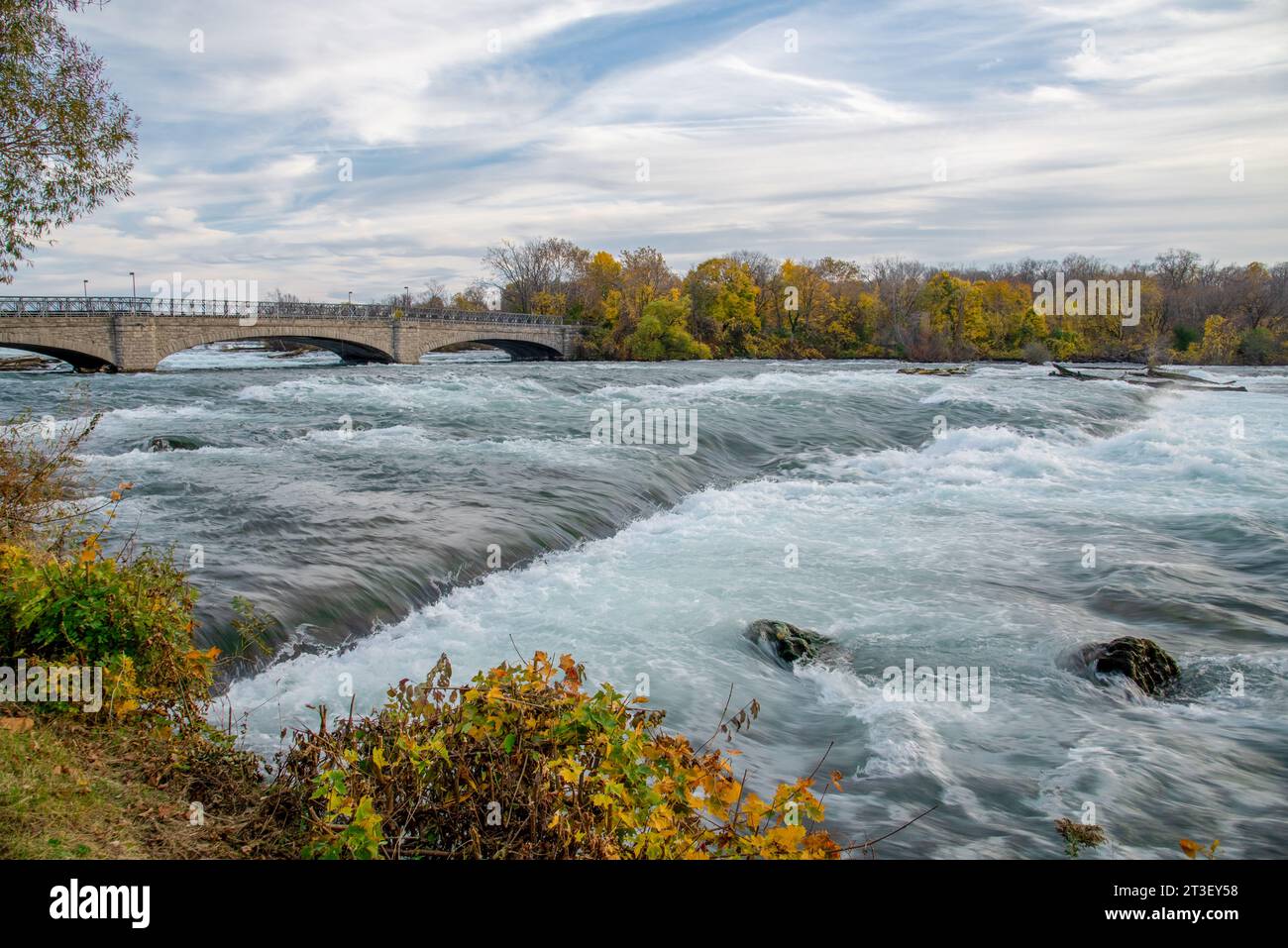 Goat Island Bridge in Niagara Falls State Park, upstream of Niagara ...