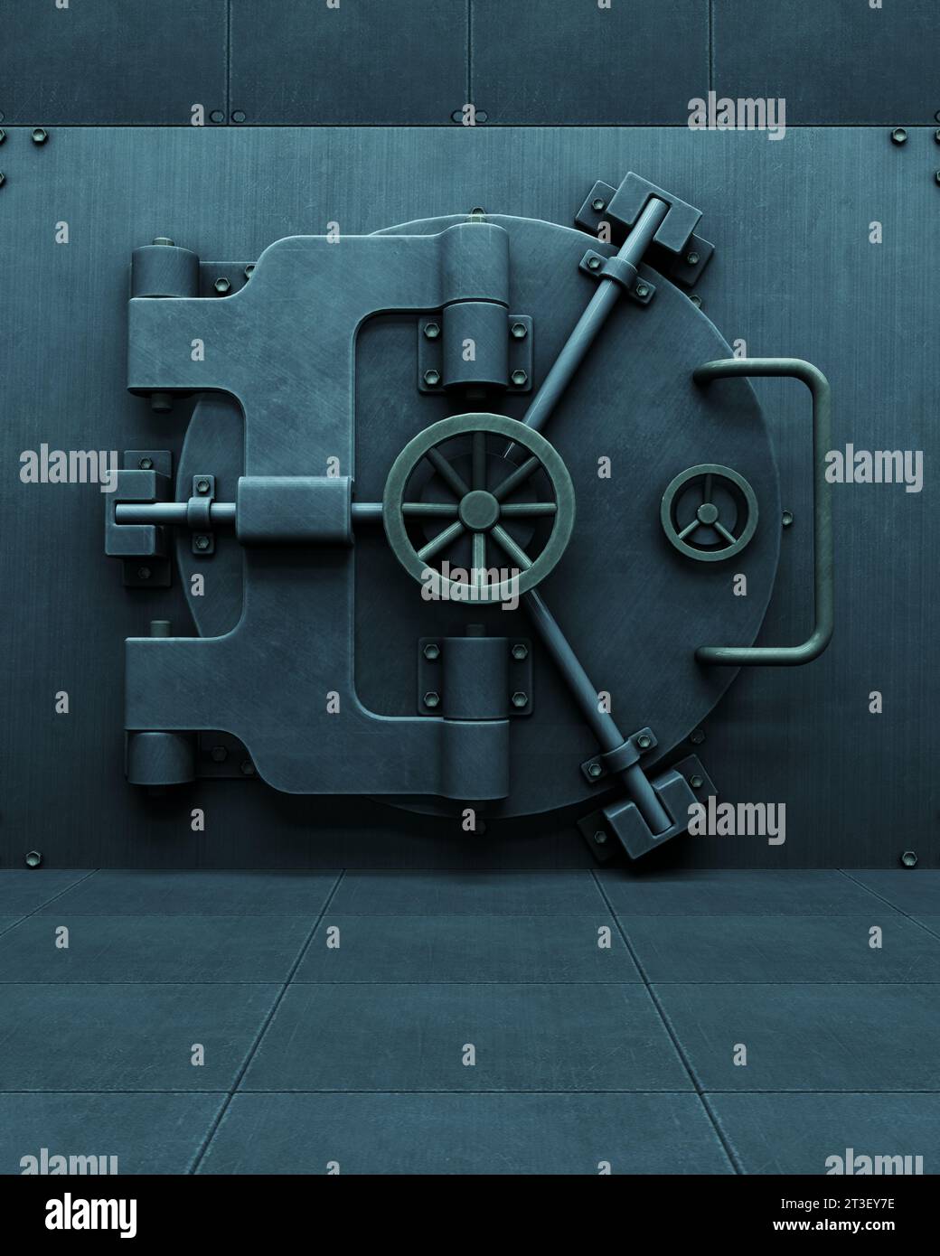 Bank vault industrial safe steel casino door banking locked security 3d illustration render