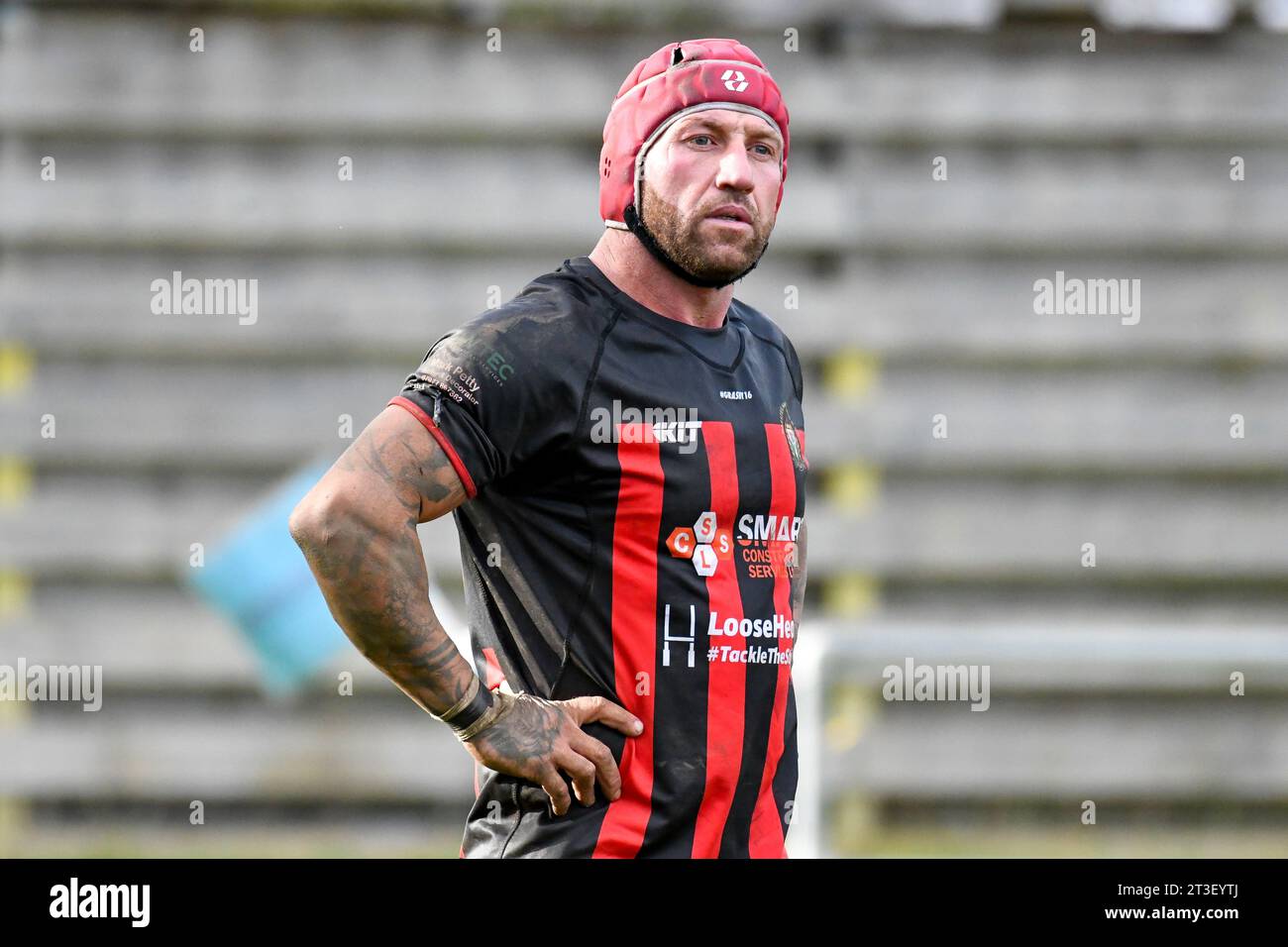 Trebanos, Wales. 21 October 2023. Logan Phillips of Maesteg Quins during the WRU Admiral Championship West game between Trebanos and Maesteg Quins at The Park in Trebanos, Wales, UK on 21 October 2023. Credit: Duncan Thomas/Majestic Media. Stock Photo