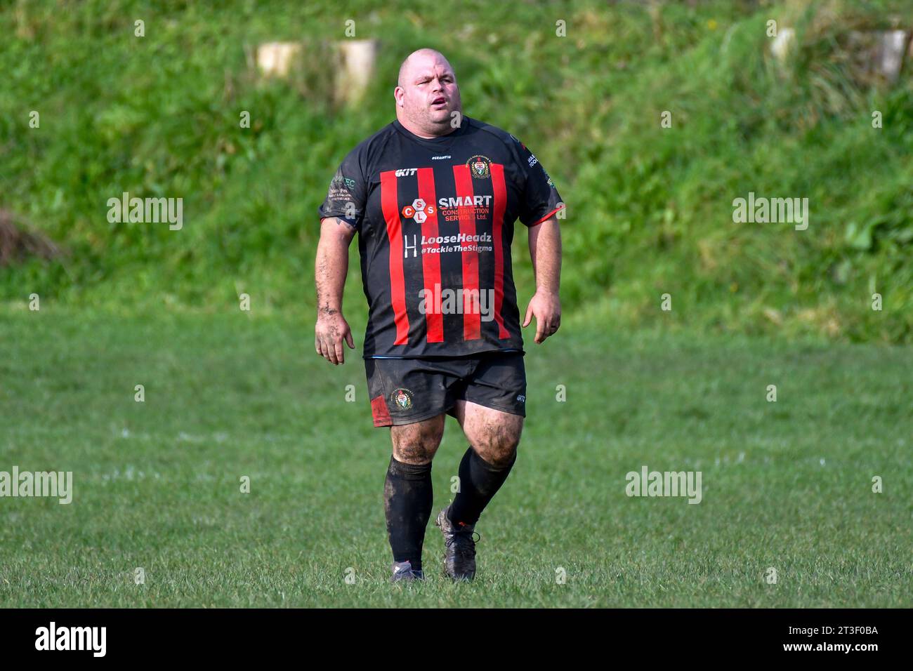 Trebanos, Wales. 21 October 2023. Dean Ronan of Maesteg Quins during the WRU Admiral Championship West game between Trebanos and Maesteg Quins at The Park in Trebanos, Wales, UK on 21 October 2023. Credit: Duncan Thomas/Majestic Media. Stock Photo