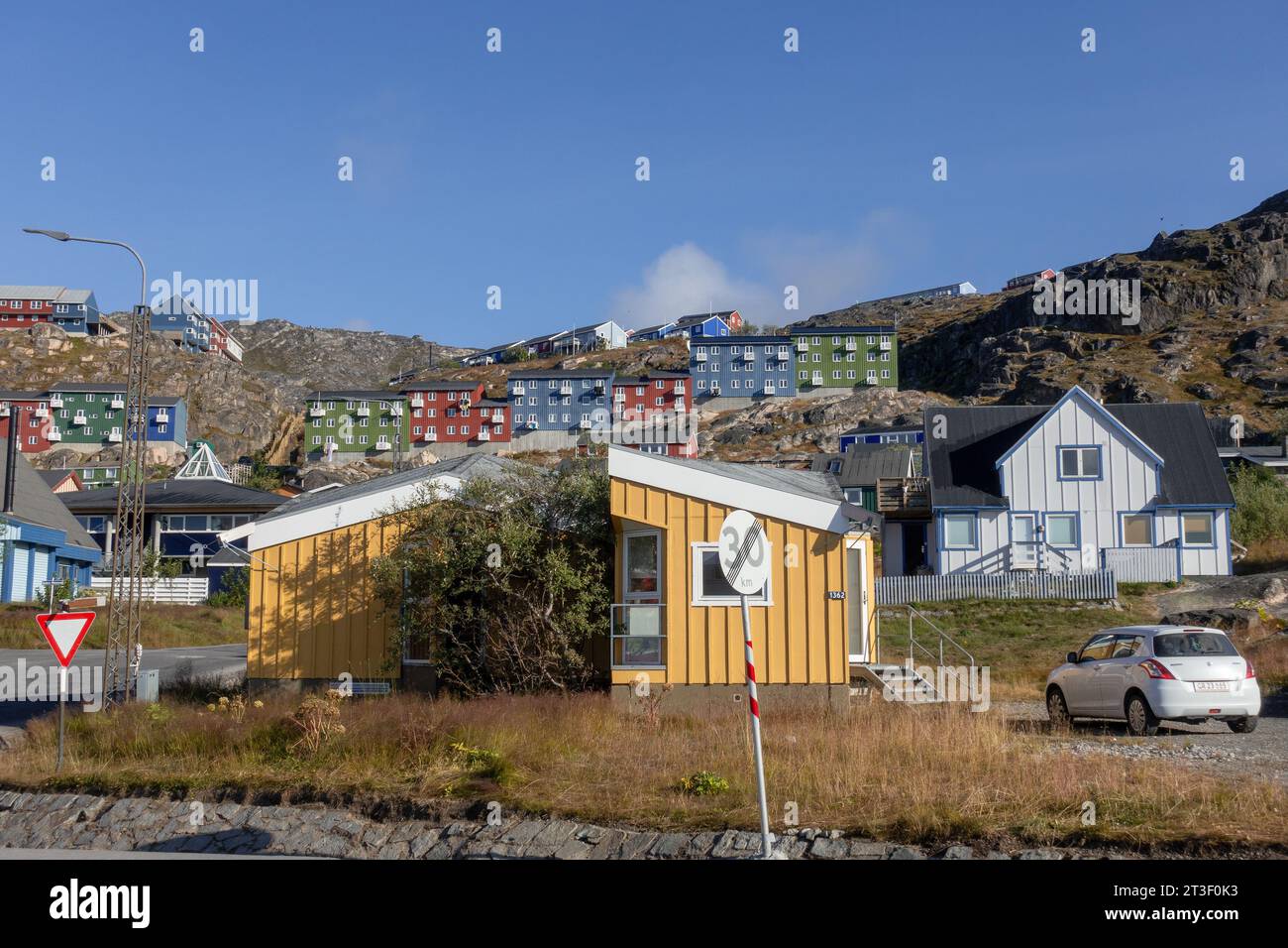 Traditional Colourful Greenland House In The Town Of Qaqortoq Greenland, In The Early Morning Stock Photo