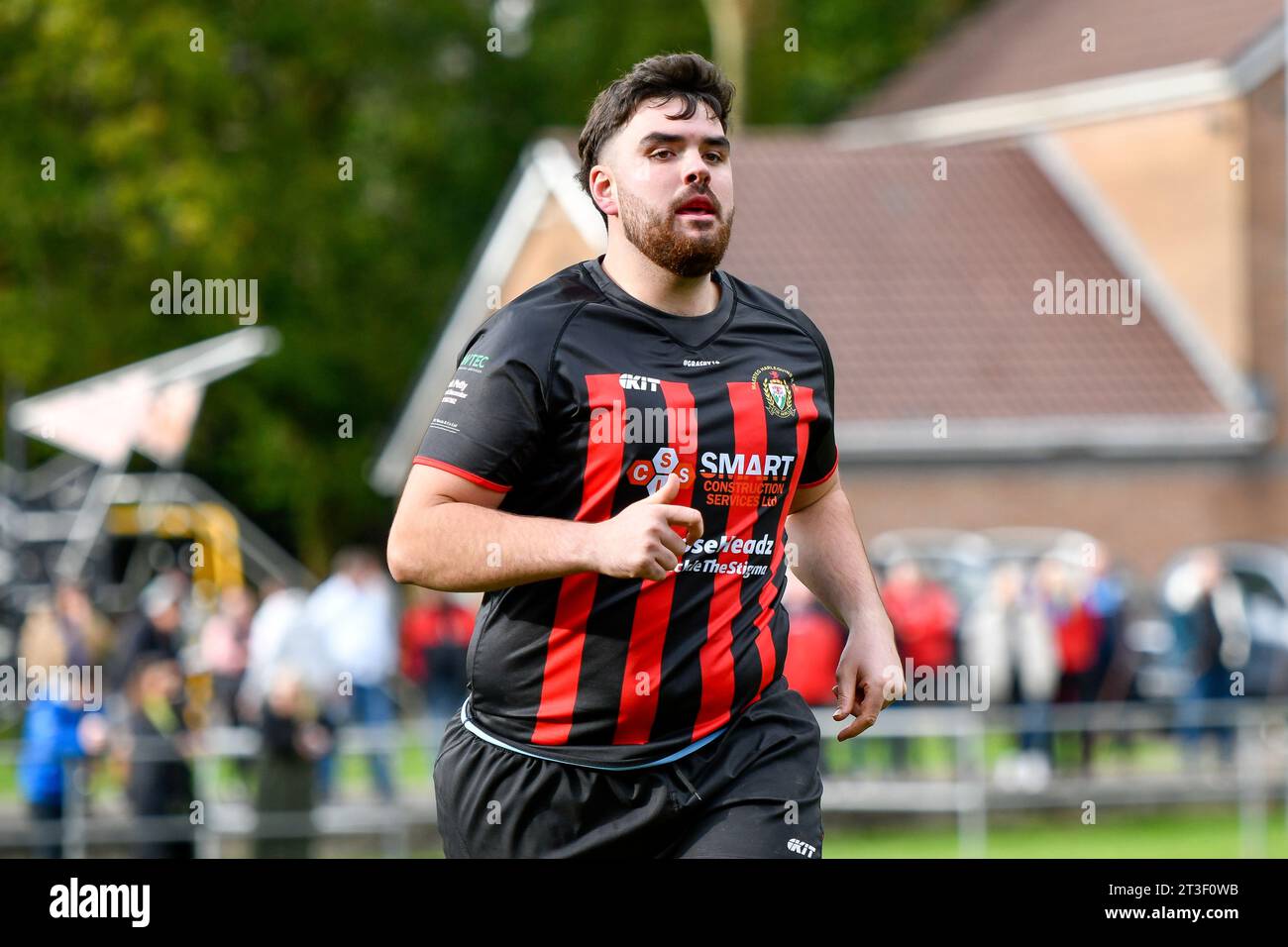 Trebanos, Wales. 21 October 2023. Brandon Jones of Maesteg Quins during the WRU Admiral Championship West game between Trebanos and Maesteg Quins at The Park in Trebanos, Wales, UK on 21 October 2023. Credit: Duncan Thomas/Majestic Media. Stock Photo