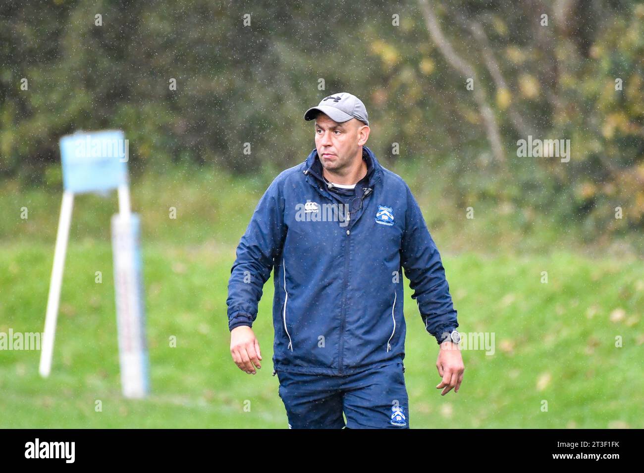 Trebanos, Wales. 21 October 2023. Ian Moore Coach of Trebanos during the WRU Admiral Championship West game between Trebanos and Maesteg Quins at The Park in Trebanos, Wales, UK on 21 October 2023. Credit: Duncan Thomas/Majestic Media. Stock Photo