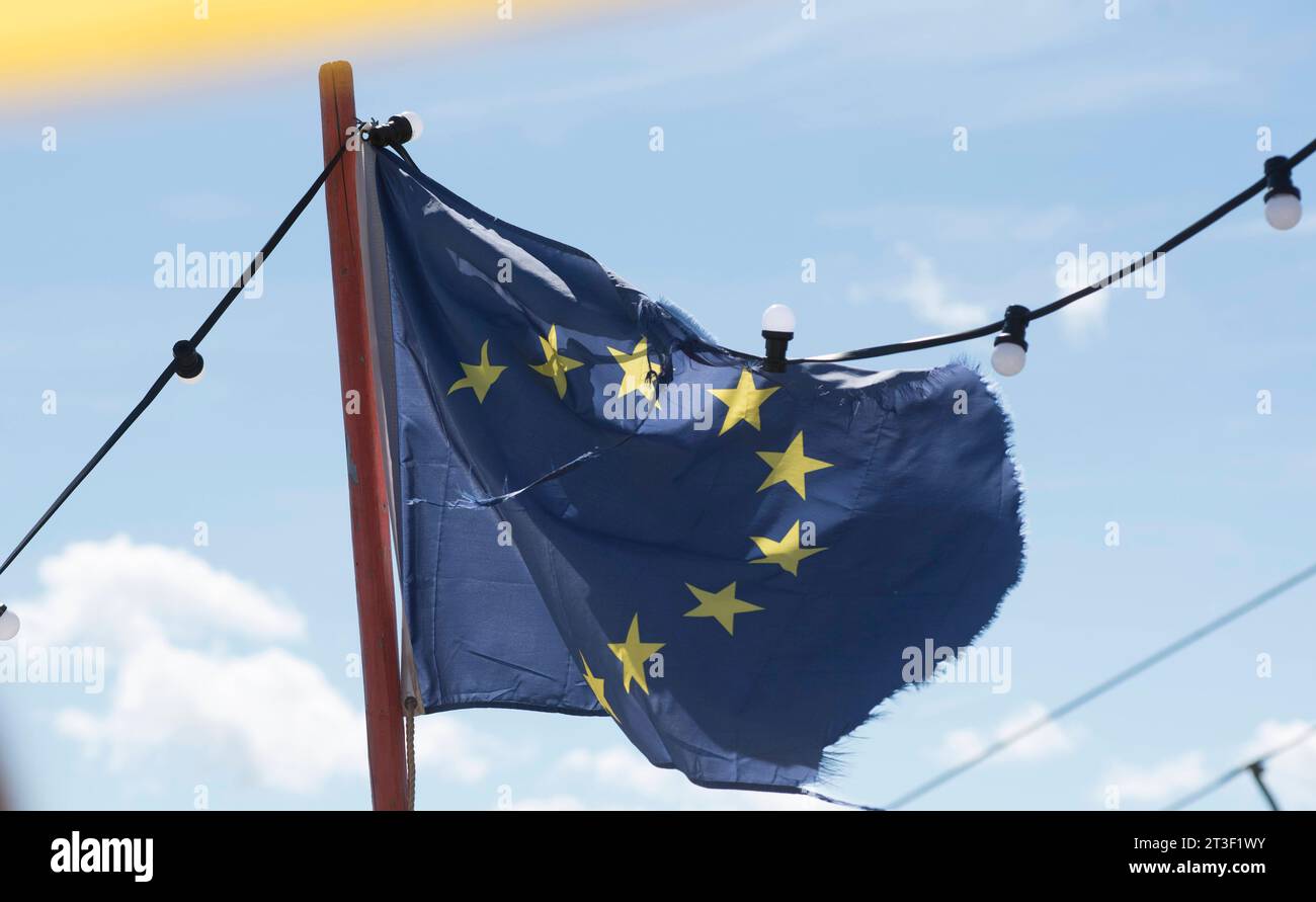 European Union flag, blue flag with yellow stars representing the EU ...