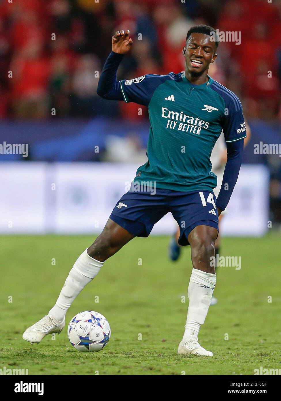 Sevilla, Spain. 24th Oct, 2023. Eddie Nketiah of Arsenal FC during the UEFA Champions League match, Group B, between Sevilla FC and Arsenal FC played at Ramon Sanchez Pizjuan Stadium on October 24, 2023 in Sevilla, Spain. (Photo by Antonio Pozo/PRESSINPHOTO) Credit: PRESSINPHOTO SPORTS AGENCY/Alamy Live News Stock Photo