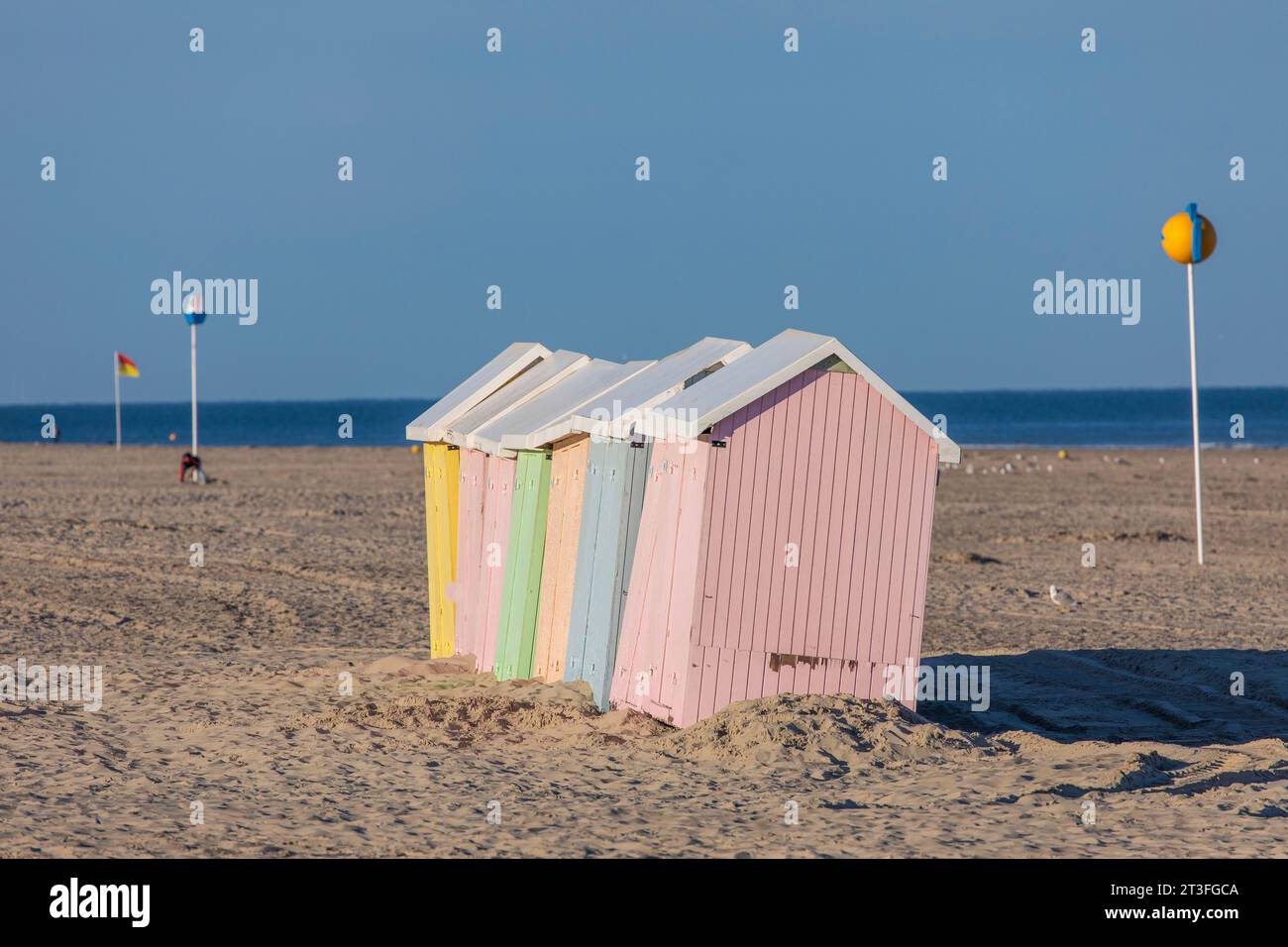 France, Pas de Calais, Berck sur Mer, the beach with beach huts Stock Photo