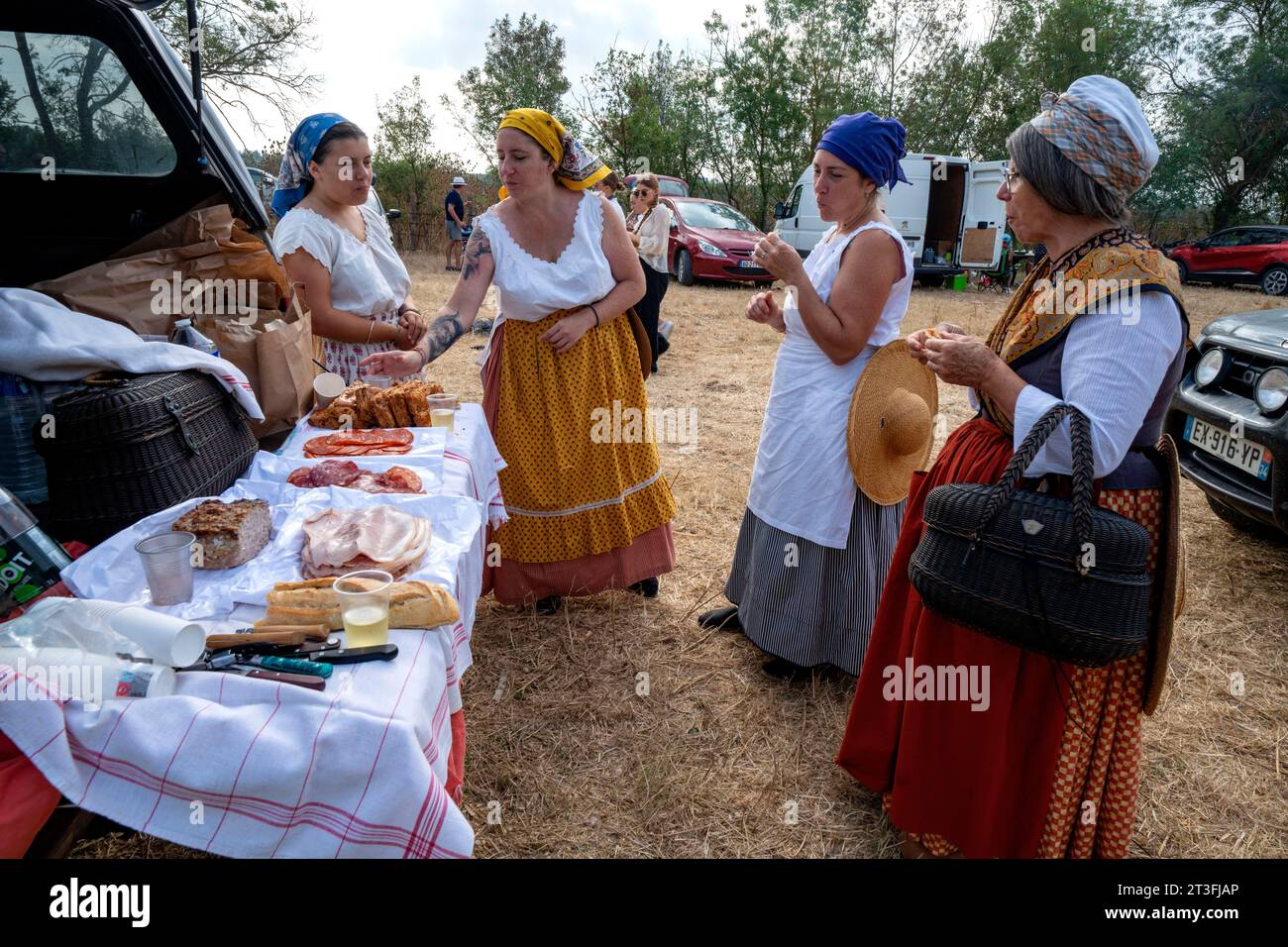 France, Gard, Saint Laurent d'Aigouze, annual festival with people dressed old time Stock Photo
