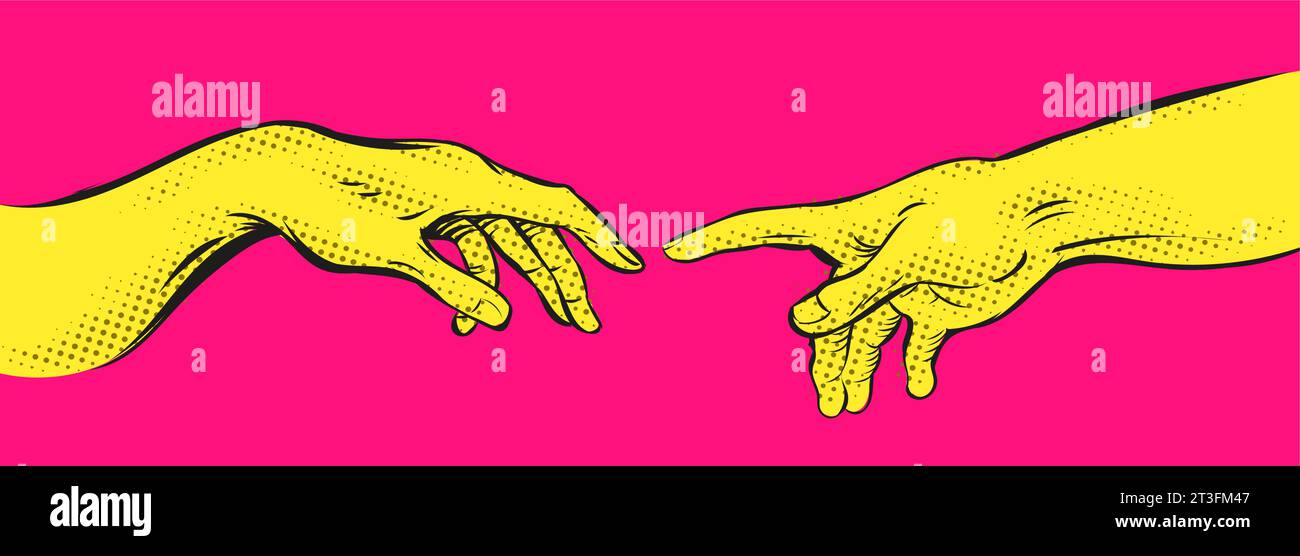 Creation of adam Michelangelo pop art color. vector illustration Stock Vector