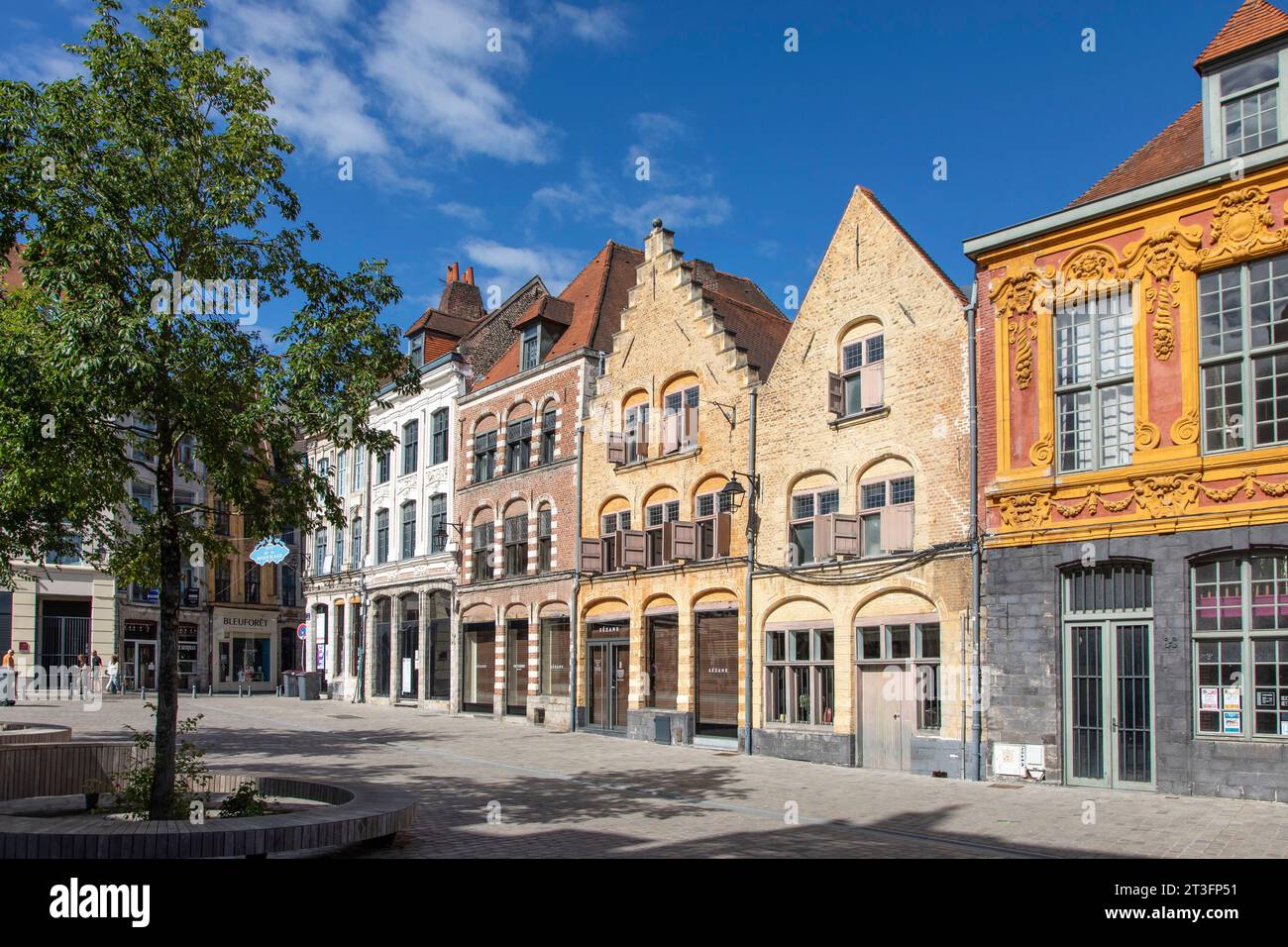France, Nord, Lille, braderie of Lille, facades of buildings on Louise de Bettignies square Stock Photo