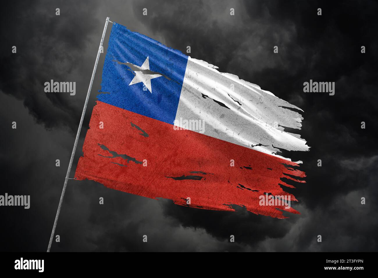 Chile torn flag on dark sky background Stock Photo - Alamy