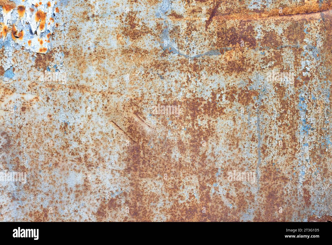 Texture of rust showing through on a painted metal old sheet with