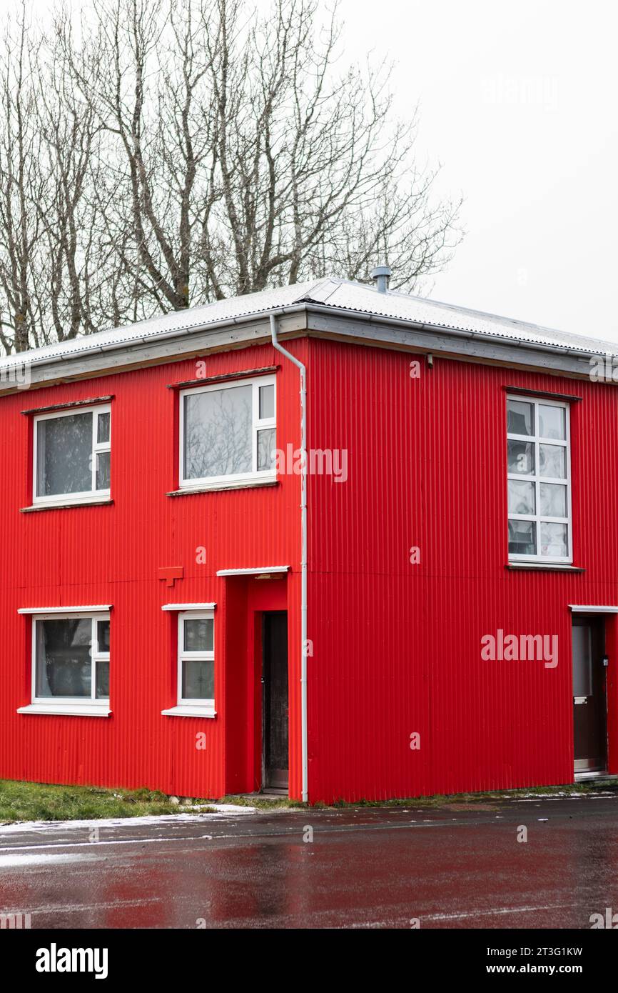 Red tiny home in Iceland Stock Photo